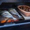 Merklinger Holzbackofen Grill Pizzaofen Brotbackofen mit Fisch auf dem Grillrost
