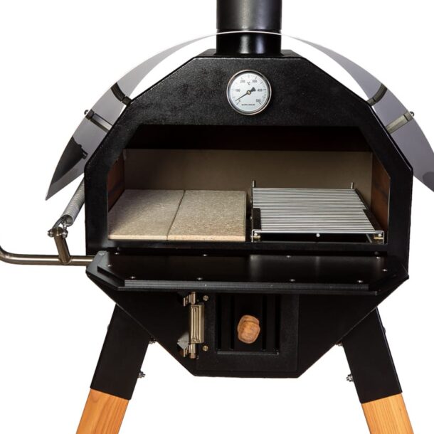 Merklinger Holzbackofen Grill Pizzaofen Brotbackofen 600 Nahansicht mit zwei Schamottsteinen und ausziehbares Grillrost